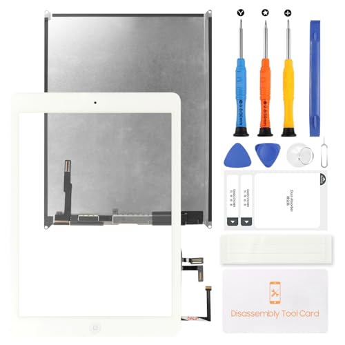 Ersatzdisplay Compatible für iPad 5 2017 9,7 Zoll A1822 A1823 (Nicht für Air 1) LCD Display Touchscreen Digitizer Matrix Reparaturteile Kits mit Home Button & Werkzeug & Displayschutzfolie (weiß) von LADYSON