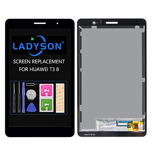 LADYSON Bildschirm für Huawei MediaPad T3 8 KOB-L09 KOB-W09 LCD Display Touchscreen Digitizer Assembly für Huawei T3 8.0 Matrix Sensor Glas Linse Ersatz-Kits (schwarz) von LADYSON