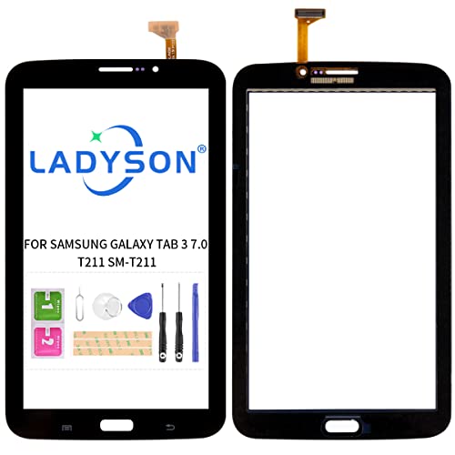 LADYSON Ersatzbildschirm für Samsung Galaxy Tab 3 7.0 T211 SM-T211 Touchscreen Digitizer Sensor Glas Panel Komplettes Reparaturteil-Set mit Werkzeug (schwarz) von LADYSON