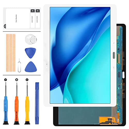 LADYSON Ersatzbildschirm für Samsung Galaxy Tab S T800 T805, 10,5 Zoll für SM-T800 SM-T805 LCD Display Touchscreen Digitizer Sensor Vollglasscheibe Linse Montage, mit Klebeband + Werkzeug (weiß) von LADYSON