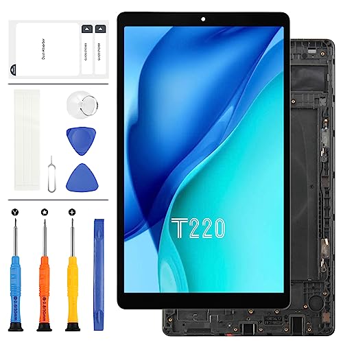 LCD-Bildschirm-Ersatz für Samsung Galaxy Tab A7 Lite Wi-Fi SM-T220 T220 LCD Touch Digitizer Display Montage Glasscheibe Komplettes Reparaturteil-Set mit Werkzeugen (Schwarz mit Rahmen) von LADYSON