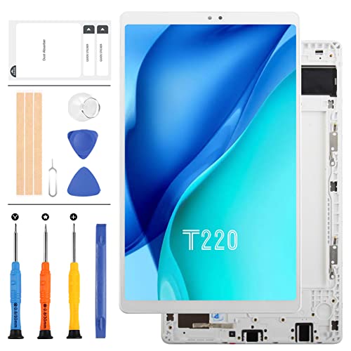 LCD-Bildschirm Ersatz für Samsung Galaxy Tab A7 Lite Wi-Fi SM-T220 T220 LCD Touch Digitizer Display Montage Glasscheibe Komplettes Reparaturteil-Set mit Werkzeug (Weiß mit Rahmen) von LADYSON
