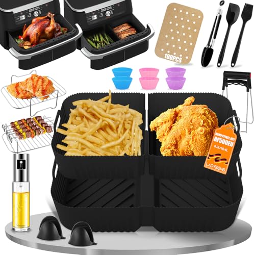 18 Stück Heißluftfritteuse Zubehör | Airfryer Zubehör für Ninja Foodi Flexdrawer 10,4 L Heißluftfritteuse AF500EU | Air Fryer Accessories Einschließlich Silikonform, Grillrost, Backpapier, usw von LADYSONS