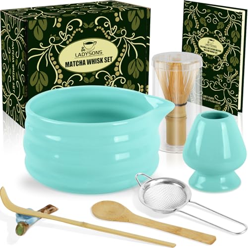 Matcha Set - 7 Stück Matcha Rührer Set Enthält Matcha-Schüssel mit Ausgießer, Bambus-Matcha-Rührer und Ständer, Bambus-Matcha-Löffel, Teelöffel, usw, Geschenk für Ihre Lieben von LADYSONS