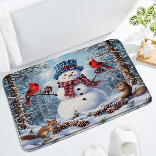 LAEDCIITI Badematte mit Weihnachtsschneemann, niedlicher blauer Schneemann, Winter, schneebedeckter Wald, Naturlandschaft, Kiefernbaum, Weihnachten, Urlaub, Frohes neues Jahr, Badteppich, saugfähige LAEDCIITI Badematte mit Weihnachtsschneemann, niedlicher blauer Schneemann, Winter, schneebedeckter Wald, Naturlandschaft, Kiefernbaum, Weihnachten, Urlaub, Frohes neues Jahr, Badteppich, saugfähige von LAEDCIITI