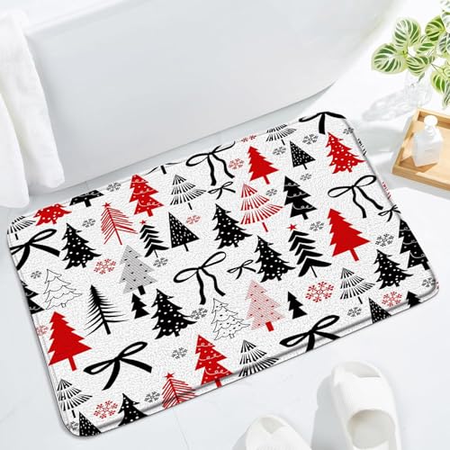 LAEDCIITI Weihnachtsbaum-Badematte für den Winter, rot, schwarz, Frohe Weihnachten, Kiefernbaum, Schleife, Sterne, Schnee, Schneeflocke, rustikaler Urlaub, Frohes neues Jahr, Bauernhausstoff LAEDCIITI Weihnachtsbaum-Badematte für den Winter, rot, schwarz, Frohe Weihnachten, Kiefernbaum, Schleife, Sterne, Schnee, Schneeflocke, rustikaler Urlaub, Frohes neues Jahr, Bauernhausstoff von LAEDCIITI