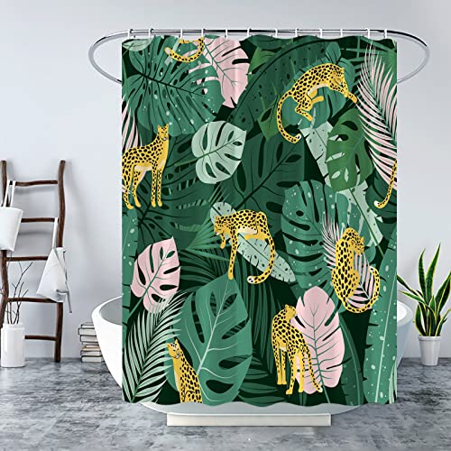 Leopard Tropisches Blatt Duschvorhang Asiatische Wildtiere Tier Safari Gepard Tiger Grün Palme Bananenblatt Dschungel Pflanze Modern Regenwald Jaguar Monstera Sommer Stoff Badvorhang Set mit Haken Leopard Tropisches Blatt Duschvorhang Asiatische Wildtiere Tier Safari Gepard Tiger Grün Palme Bananenblatt Dschungel Pflanze Modern Regenwald Jaguar Monstera Sommer Stoff Badvorhang Set mit Haken von LAEDCIITI