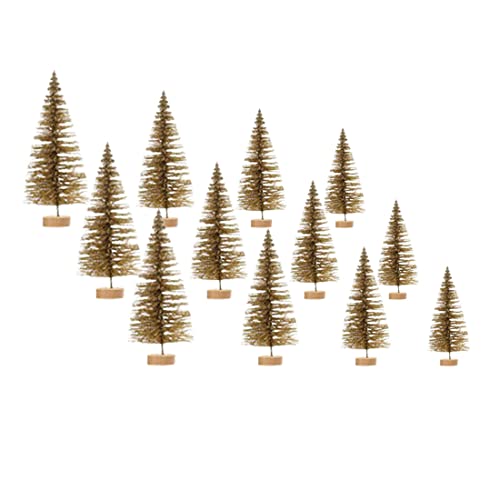 LAEMILIA 24 Stücke Deko Tannenbaum Weihnachtsbaum künstlich Klein Holz Mini Weihnachtsbaum Weihnachten Dekoration Tischdeko in Braun Grün Weiß DREI Größen, DIY, Schaufenster (Gold, 12) von LAEMILIA