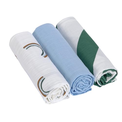 LÄSSIG Baby Puckdecke Spuckdecke Pucktuch Mulltuch 3er Set Baumwolle 85 x 85 cm/Swaddle & Burp Blanket L Happy Rascals Blue von LÄSSIG