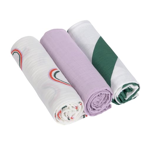 LÄSSIG Baby Puckdecke Spuckdecke Pucktuch Mulltuch 3er Set Baumwolle 85 x 85 cm/Swaddle & Burp Blanket L Happy Rascals Lavender von LÄSSIG
