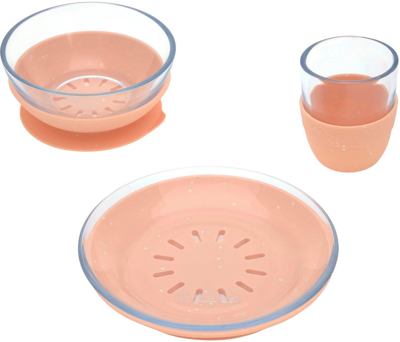 LÄSSIG Kindergeschirr-Set Apricot (3-tlg), 1 Personen, Glas, Silikon, rutschfest von LÄSSIG