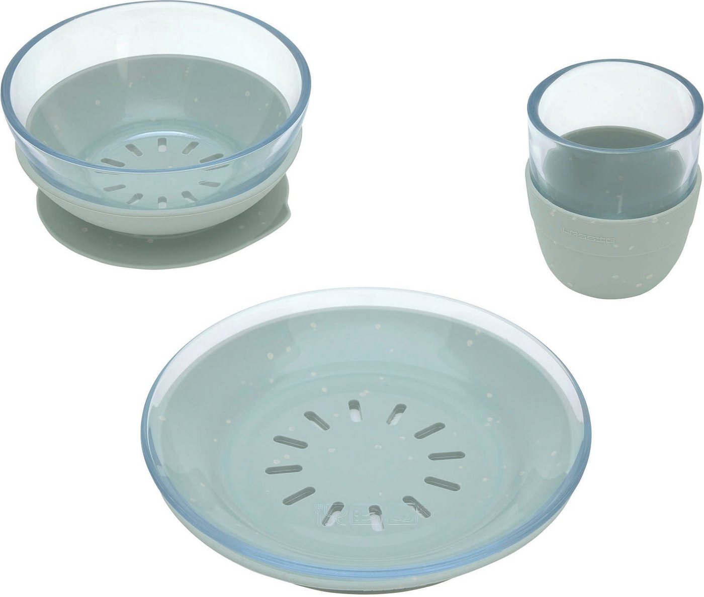 LÄSSIG Kindergeschirr-Set Blue (3-tlg), 1 Personen, Glas, Silikon, rutschfest von LÄSSIG