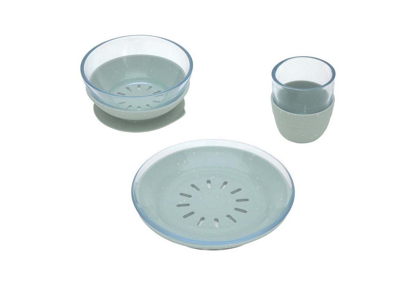 LÄSSIG Kindergeschirr-Set Kindergeschirr-Set mit Silikonuntersatz 3er Set (3-tlg), Glas, Silikon von LÄSSIG