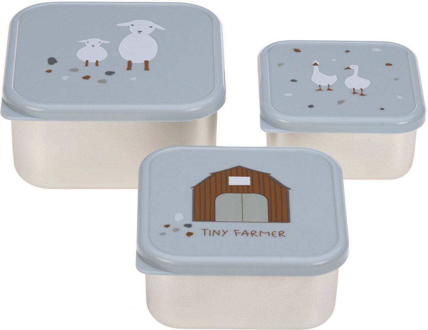 LÄSSIG Lunchbox Tiny Farmer, Blue, Edelstahl, Polyprophylen (PP), (3-tlg) von LÄSSIG