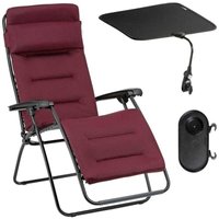 Set gepolsterte Relaxliege mit Sonnenschirm und Becherhalter - RSX Clip - AirComfort® - Rouge Bordeaux - von LAFUMA MOBILIER
