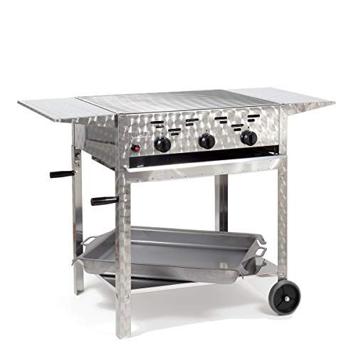 Gasgrill-Kombibräter 11kW 3-flammiger Edelstahl-Brenner fahrbar mit Grillrost, Stahlpfanne und Abstellplatten Gastrobräter Profigrill Verein von LAG