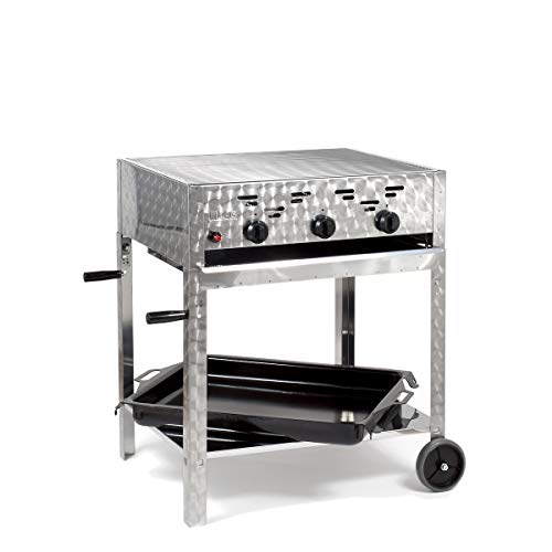 Gasgrill-Kombibräter 11kW 3-flammiger Edelstahl-Brenner fahrbar mit Grillrost und emaillierter Stahlpfanne Grillwagen Gastrobräter Profigrill von LAG