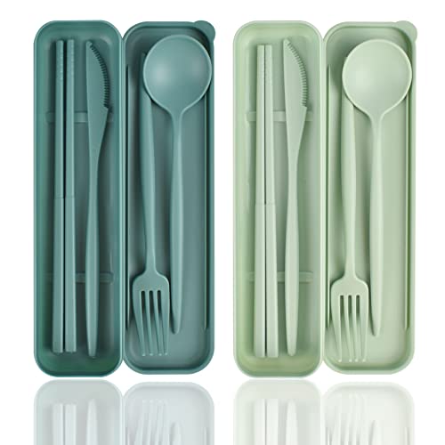 Kunststoff-Reisebesteck-Set, 2 Sets tragbares Besteck-Set mit Koffer, Wiederverwendbares Messer-Gabel-Löffel-Set, Camping-Besteck-Set, für den Täglichen Gebrauch von LAGAHS