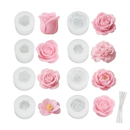 LAGAHS 8pcs Silikonformen Gießen Formen mit 10pcs Candlewick, Blumen Kerzen Silikonformen 3D Gießen Form handgemachte Seife Formen DIY für Kunsthandwerk Pralinen Fondant Kuchen backen LAGAHS 8pcs Silikonformen Gießen Formen mit 10pcs Candlewick, Blumen Kerzen Silikonformen 3D Gießen Form handgemachte Seife Formen DIY für Kunsthandwerk Pralinen Fondant Kuchen backen von LAGAHS