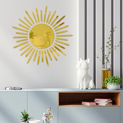 LAGAHS Sonnenblumen-Spiegel-Wandaufkleber, selbstklebend, Spiegel für Wände, Spiegelaufkleber für Schlafzimmer, Zuhause, Fitnessstudio, Kleiderschrank, Türen, Dekorationen (Gold) von LAGAHS