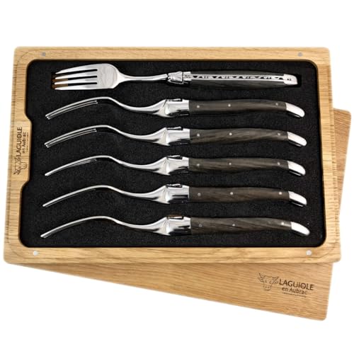 Laguiole en Aubrac 6 Premium Steakgabeln geschmiedet fossile Mooreiche von LAGUIOLE EN AUBRAC L