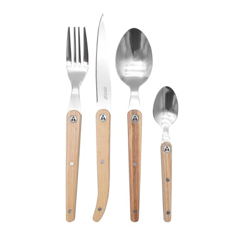 Laguiole Besteckset 16-teilig – Edelstahl & Eschenholz – Menübesteck für 4 Personen – Hochwertiges Besteck aus rostfreiem Stahl – Design-Besteckset mit Holzgriff von LAGUIOLE HERITAGE