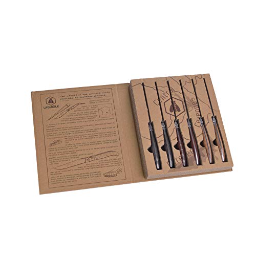 LAGUIOLE - Box 6 Steakmesser - Pakka Holzgriff 3 Farben sortiert - Edelstahl - Karton-Geschenkbox mit Markengeschichte - Stil und Komfort - Sehr widerstandsfähig von LAGUIOLE