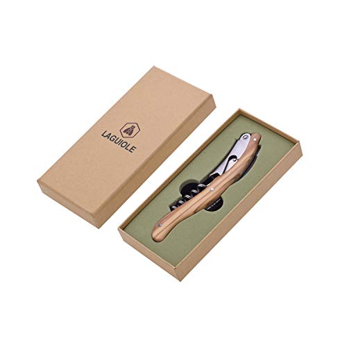 LAGUIOLE - Einfacher Hebel-Sommelier - Griff aus Olivenholz - Edelstahl matt gebürstet - Messer mit Korkenzieher-, Kapselschneider- und Flaschenöffnerfunktion - Bedienungskomfort - Geschenkbox von LAGUIOLE