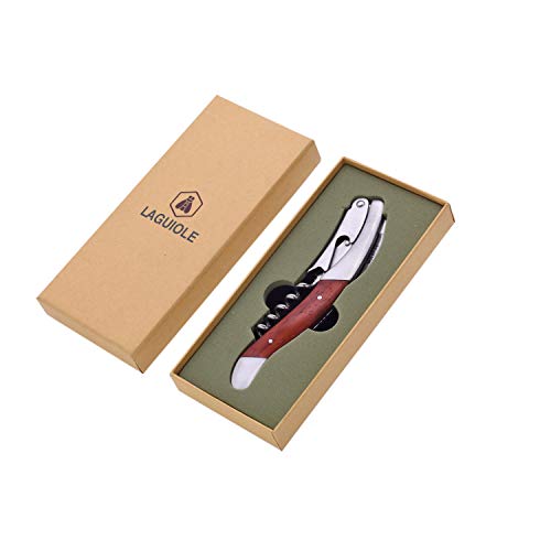 LAGUIOLE - Einfacher Hebel-Sommelier - Roter Birnenholzgriff - Edelstahl matt - Messer mit Korkenzieher-, Kapselschneider- & Flaschenöffnerfunktion - Gebrauchskomfort - Geschenkverpackung von LAGUIOLE