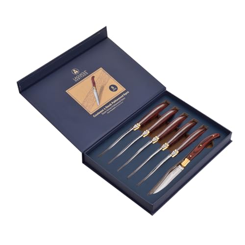 LAGUIOLE HERITAGE Steakmesser Set – 6-teilig – Steakmesser mit edlem Pekka-Holzgriff – rostfreier Edelstahl – hochwertiges Messer-Set in Geschenkbox von LAGUIOLE HERITAGE