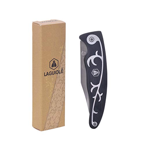 LAGUIOLE - Jagdmesser mit schwarzem Pakka-Holzgriff und eingelegter Arabeskenverzierung - Klinge aus Edelstahl - - LAGUIOLE - Jagdmesser mit schwarzem Pakka-Holzgriff und eingelegter Arabeskenverzierung - Klinge aus Edelstahl - - von LAGUIOLE