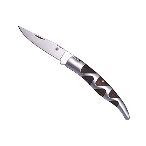 LAGUIOLE - Klappmesser Holzgriff mit Metall-Zebra-Dekoration - Edelstahl, Holz und Metall - Klappmesser für den täglichen Gebrauch - Geschenkbox - Edelstahl, Holz mit Zebra-Dekoration - Braun, Silber von LAGUIOLE