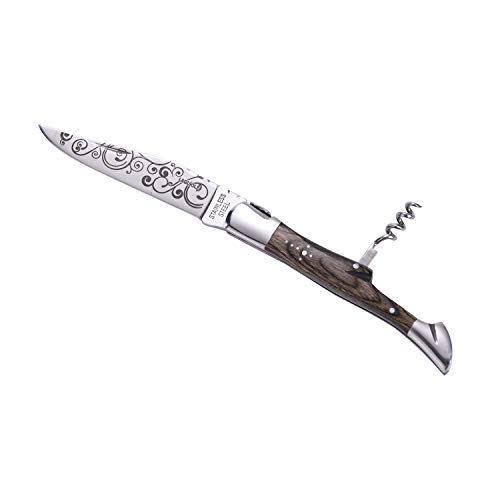 LAGUIOLE - Klappmesser und Korkenzieher - bedruckte Klinge "Tattoo" aus Edelstahl, braunes Pakkaholz - Multifunktionsmesser - Geschenkbox - - von LAGUIOLE