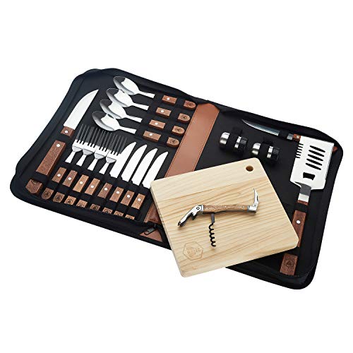 LAGUIOLE - Komplettes Picknick-Set - 18-teilig - Messer - Gabeln - Korkenzieher - Kiefernholzgriffe von LAGUIOLE