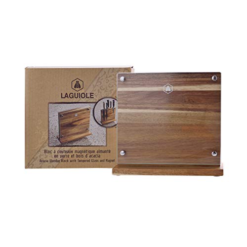 LAGUIOLE - Laguiole 4268431 Accacia Holz-Magnet-Messerauflageblock (25 cm) mit Schutz aus gehärtetem Glas für 6 Küchenmesser. von LAGUIOLE