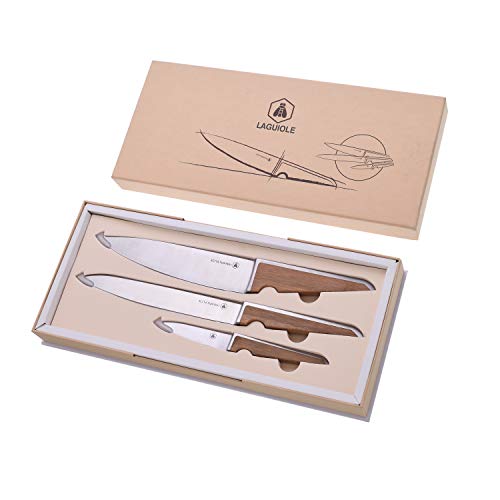 LAGUIOLE - Laguiole Schachtel mit 3 Messern - Kochmesser, Gemüsemesser, Gemüsemesser, rostfreier Stahl und Bambusholz, braun von LAGUIOLE