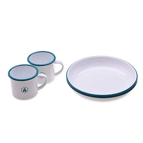 LAGUIOLE - Laguiole Set aus 2* Tellern und 2* Bechern Vintage Email-Picknick Picknick im Freien Camping Weiß Blau von LAGUIOLE