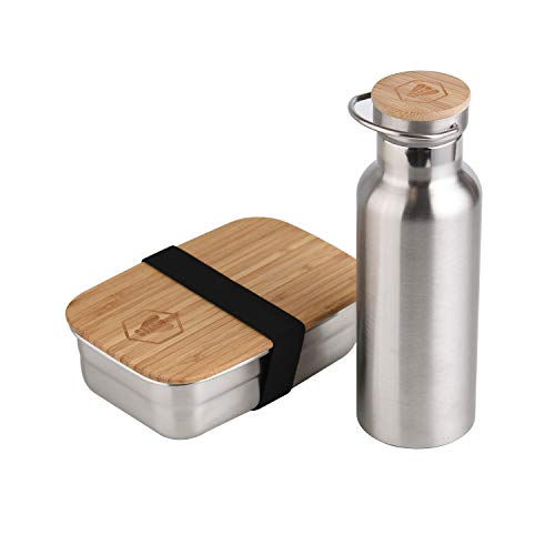 LAGUIOLE - Set LunchBox und Edelstahl-Kühlflasche mit Bambus-Holzdeckel von LAGUIOLE