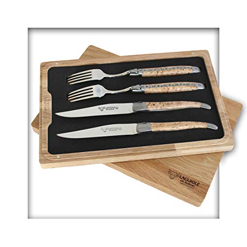 LAGUIOLE en Aubrac, 4-teiliges Steakmesserset, 2 Gabel + 2 Messer, Birke, brillant von LAGUIOLE