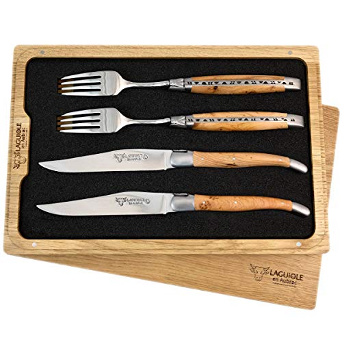 LAGUIOLE en Aubrac Premium Steakbesteck geschmiedet Set 2 Steakmesser und 2 Steakgabeln Wacholder von LAGUIOLE