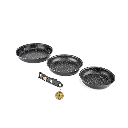 Laguiole - Set mit 3 abnehmbaren Pfannen aus Aluminium, schwarz, 20/24/28 cm, Antihaftbeschichtung, Greblon C2, Induktion von LAGUIOLE