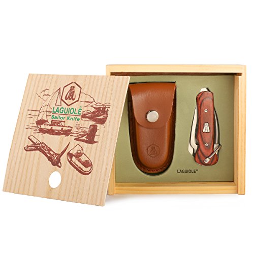 Laguiole Taschenmesser-Set mit Tasche und Geschenkbox aus Holz, braun, Multifunktionsmesser von LAGUIOLE