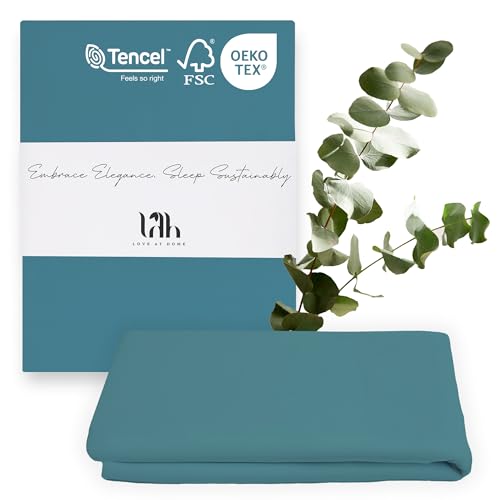 LAH 100% Tencel Lyocell Spannbettlaken, luxuriöses tiefes Spannbetttuch aus umweltfreundlichem Tencel, Hypoallergen, in Weiß Grau Petrol für King Size Doppelbetten Einzelbett (Petrol, 180x200 cm) von LAH - Love at Home