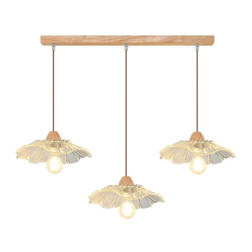 3-Head Wooden Chandelier, Minimalist Japanese Style Ceiling Light Fixture Retro Lotus Leaf Chandelier for Bedroom Entryway Hallway von LAHTIQWE