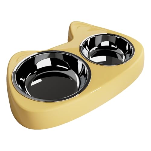 Edelstahl Katzennapf, Tierfutter und Wasser Gelb Doppel Futterständer Feeder Pet Supplies für Hunde Katzen von LAIBUY