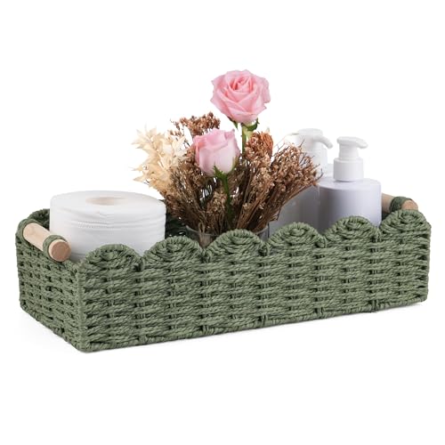 Handgewebter Toilettenkorb, gewellt, Salbeigrün, Naturfaser, Boho-Dekoration über dem Tank – ruhige Räume von LAIBUY