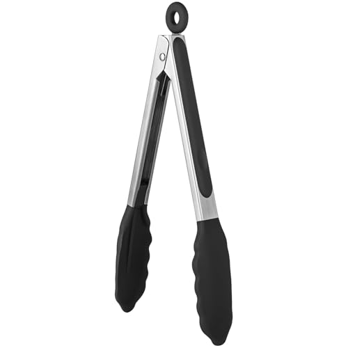 Hitzebeständige Küchenzange: 22,9 cm Silikon-Kochzange mit fest versiegelten antihaftbeschichteten Gummispitzen und silikonbeschichtetem 18/8-Edelstahlgriff und glatter Verriegelung zum Servieren von von LAIBUY