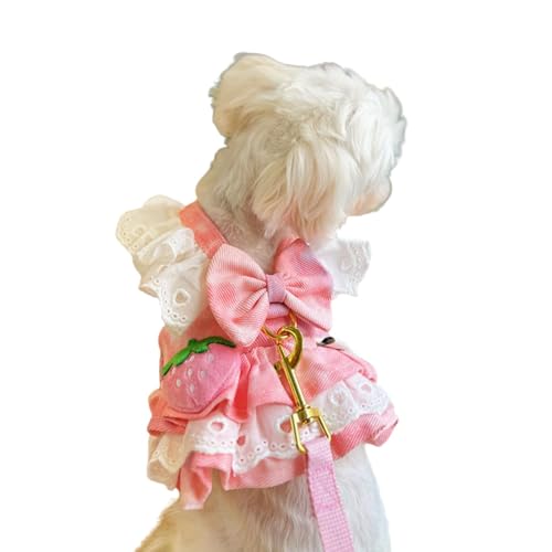 Hundegeschirr mit Leine, dünnes Denim-Batik-Prinzessinnenkleid mit Schleife, weich, niedlich, Tutu-Weste mit Rüschenrock für Katzen, kleine Hunde, Mädchen, Größe M, Rosa von LAIBUY