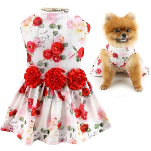 Hundekleid für kleine Hunde, Prinzessin, Haustierröcke mit roter Rose und Blumen, Welpenkleidung, Geburtstag, Urlaub, Valentinstag, Hochzeit, Chihuahua, Katzenkleidung, rote Rose, M von LAIBUY