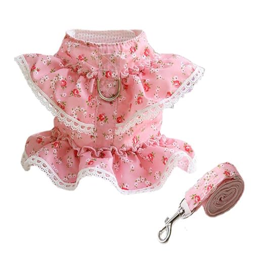 Hundekleid mit Leine, Vintage-Blumenmuster und Leine, Set für Welpen, Katzen, Kaninchen, Kleider mit D-Ring von LAIBUY